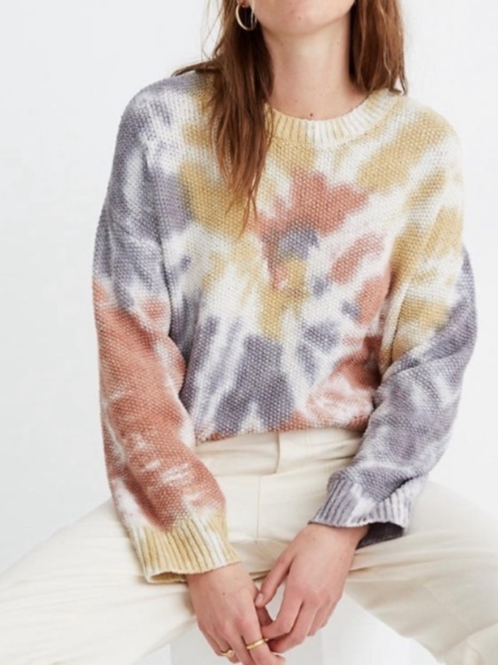 Madewell Tie-Dye Crewneck Sweater in blue(ish), pink & gold